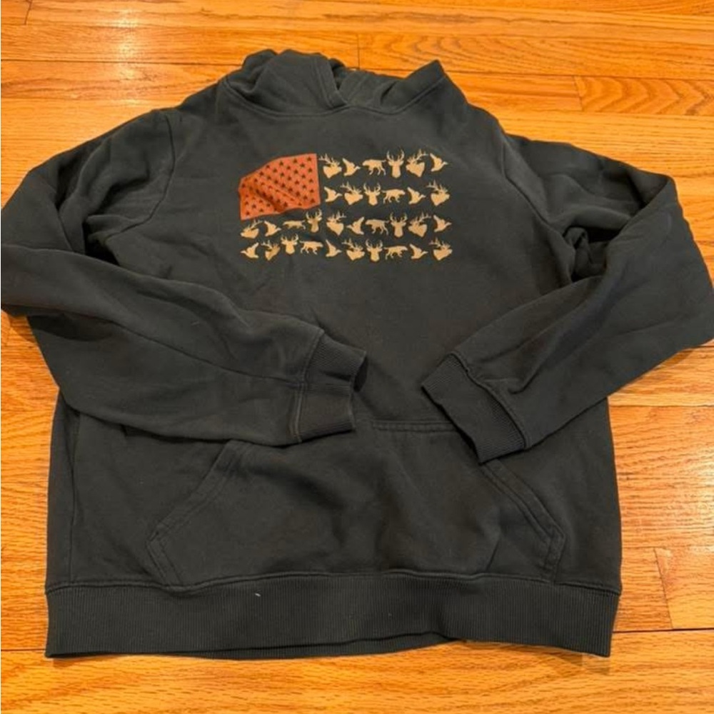 Boys Hunter Green Columbia Hoodie with Duck flag design